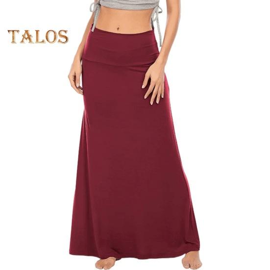Women Skirt High-Waist Hip Wrapped Maxi Skirt Solid Color Ankle Length Skirt Home Casual Evening Vacation Skirt
