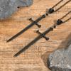 Vnox Large Gothic Black Sword Necklaces for Men Boys, Punk Long Dagger Knife Cross Pendant Collar