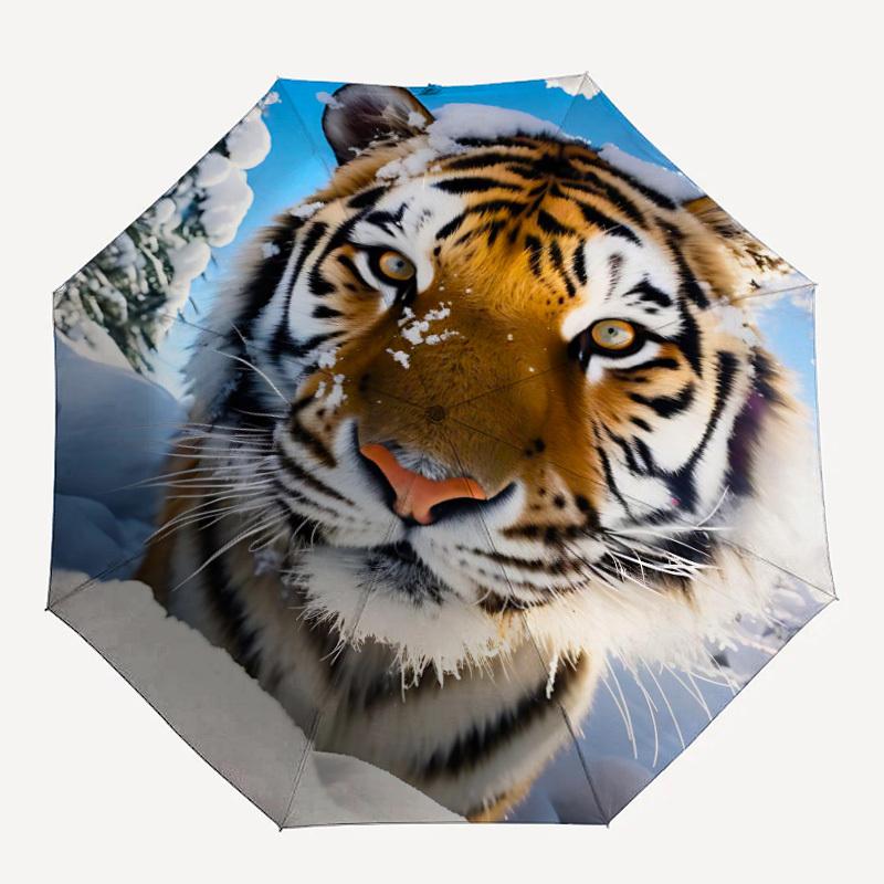 

1pc Tiger Snowscape Automatic Open/Close Umbrella - Compact Travel Umbrella with 8-Rib Durable Frame, Lightweight & Portable Design z23