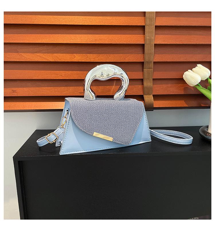 2025 Spring New Foreign Style Splicing Contrasting Color Portable Temperament Design Temperament Single Shoulder Crossbody Small Square Bag Woman