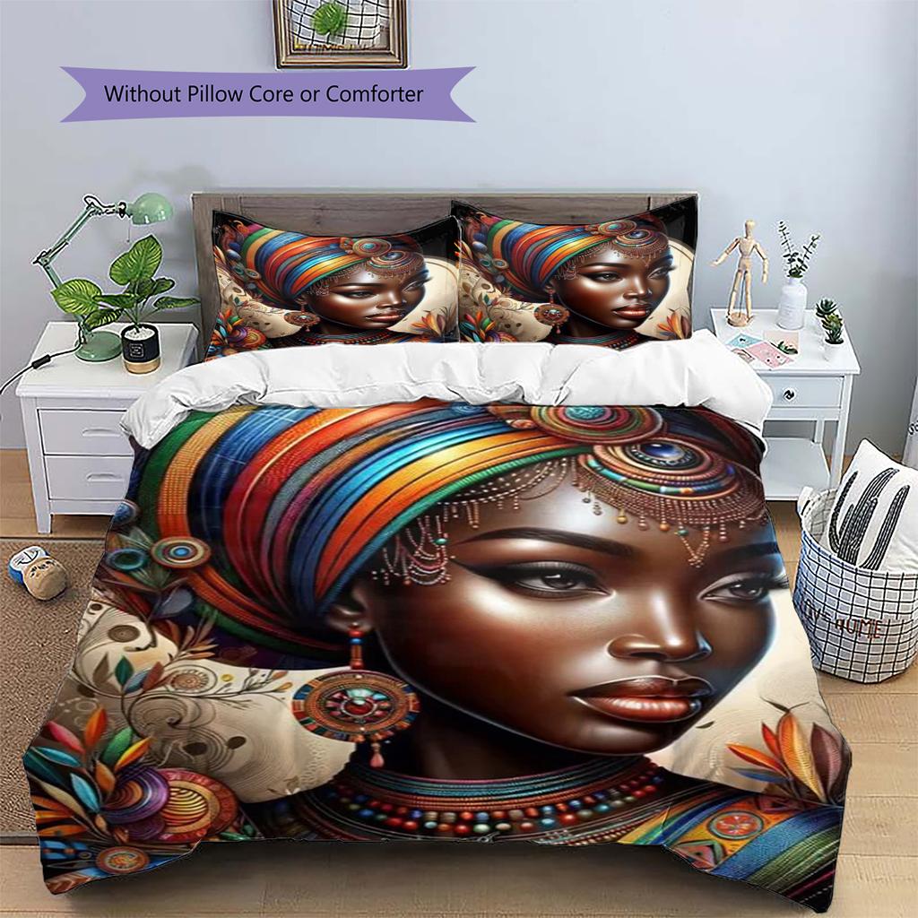 Black Women Pattern Bedding Quilt Set Quilt Cover Pillowcase Home Decoration Gift (1 * duvet cover + 2 * pillowcase, without core)