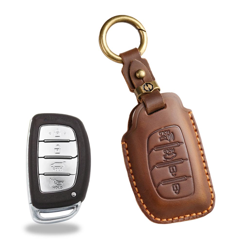 The Retro Key Cover Is Suitable for Beijing Hyundai IX35 Lead Landong Yuena Car Handmade Leather Protective Case Bag.