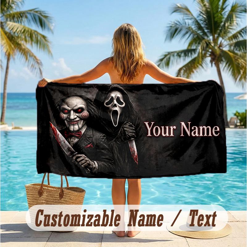 Custom Text Beach Towel, Soft Absorbent Swimming Multi-use TowelSaw Billy the Puppet
