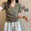 V-neck Short-sleeved T-shirt Women's Summer Thin Slim Tops