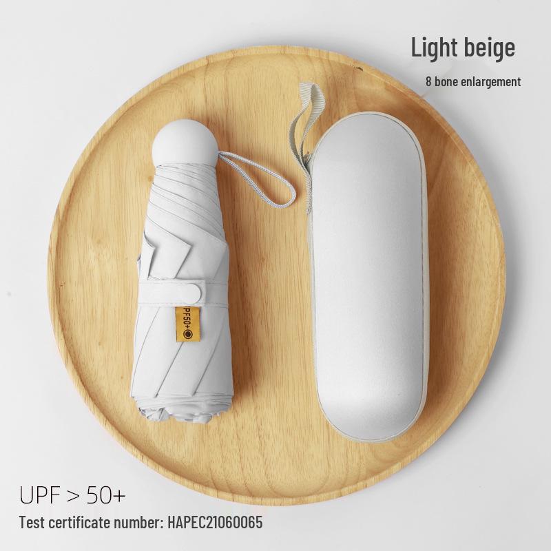 Compact Dual-Use Sun and Rain Umbrella with Black Glue Sunshade - Stylish Ladies' 5-Fold Capsule Design