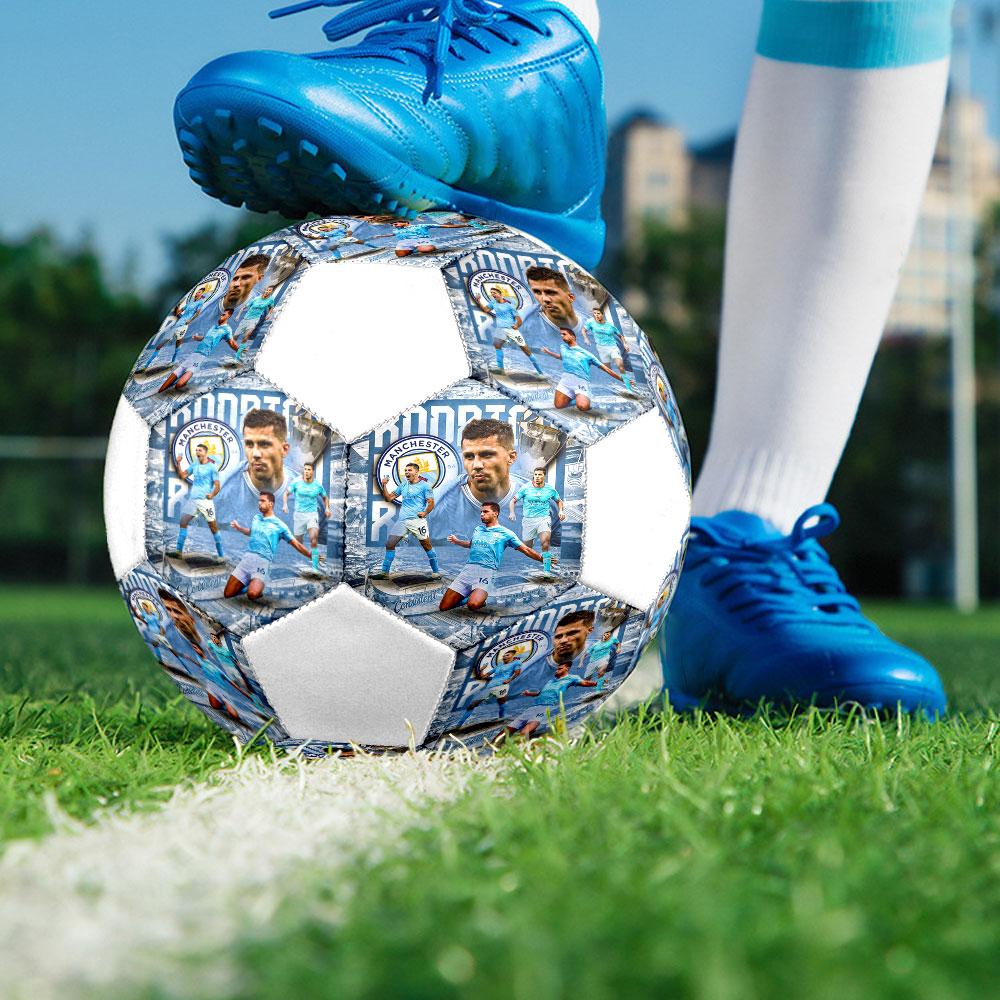 Rodri Size 5 Soccer Ball, Machine-Stitched PVC, Durable & High Bounce, All Ages Fit, fan merchandise, matches & outdoor use.