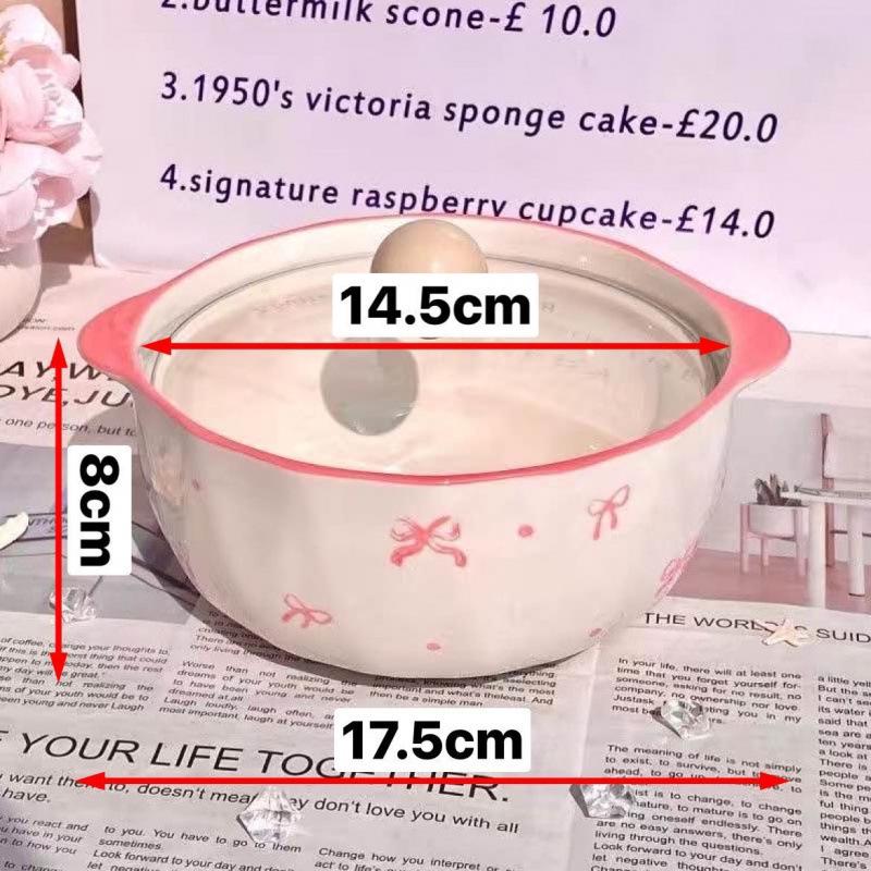 High-Value Ceramic Noodle Bowl with Lid: Super Fairy, Bowknot Design, High-Temperature Resistant, Perfect for Instant Noodles and Rice.