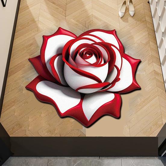 Floral Plush Floor Mat 3D Visual Flower Shaped Floor Rug Mat for Bathroom Quick-Drying Non-Slip Absorbent