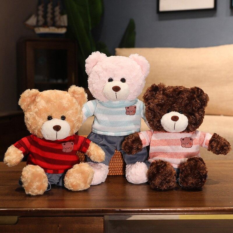 Kawaii Charming Curly Teddy Bear with Clothes Peluche Toys Lovely Bear Dolls Stuffed Soft Animal Pillow Baby Girls Appease Gift