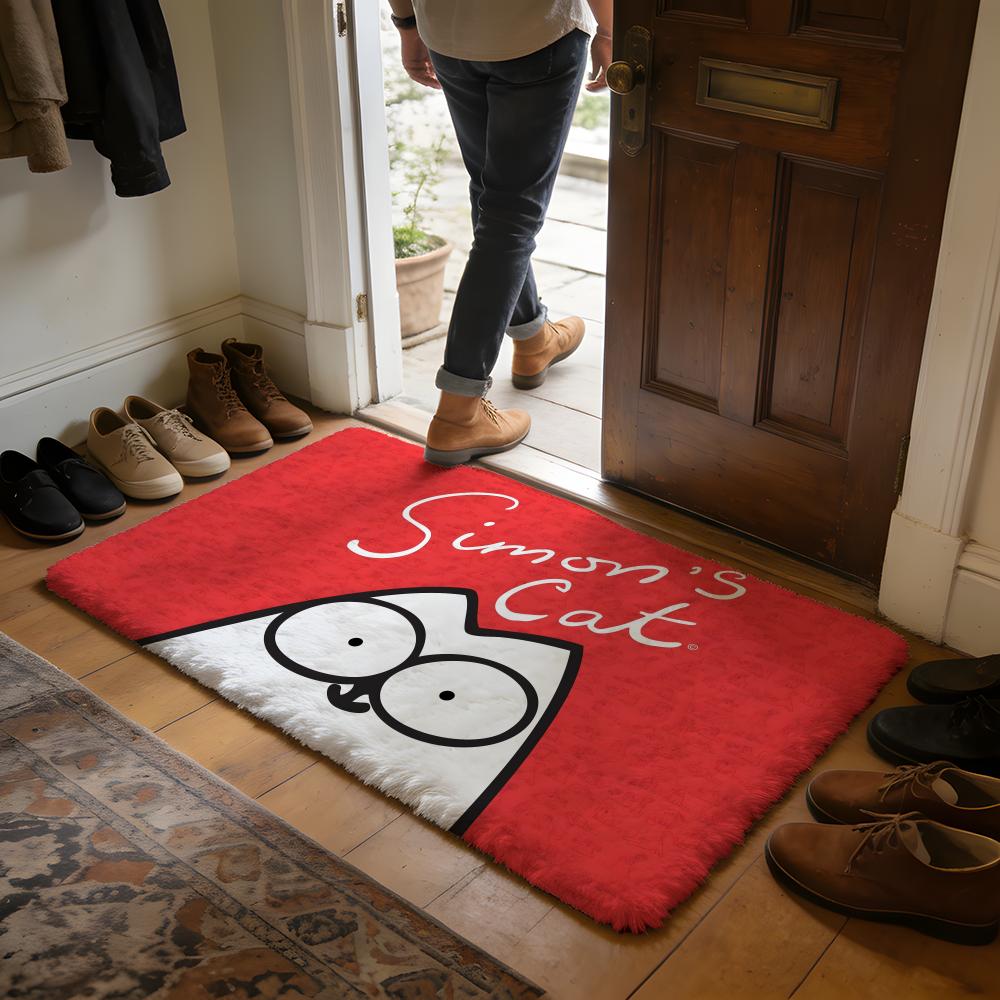 CartoonSIMONS CAT Floor Mat Soft Flannel Absorbent Mat Non-Slip Rug Home Bedroom Bathroom