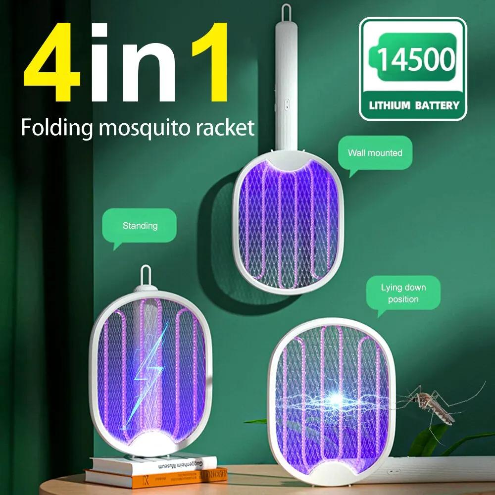 Foldable Electric Mosquito Killer Racket - 3000V Bug Zapper with UV Light USB Rechargeable Fly Swatter Insect Trap