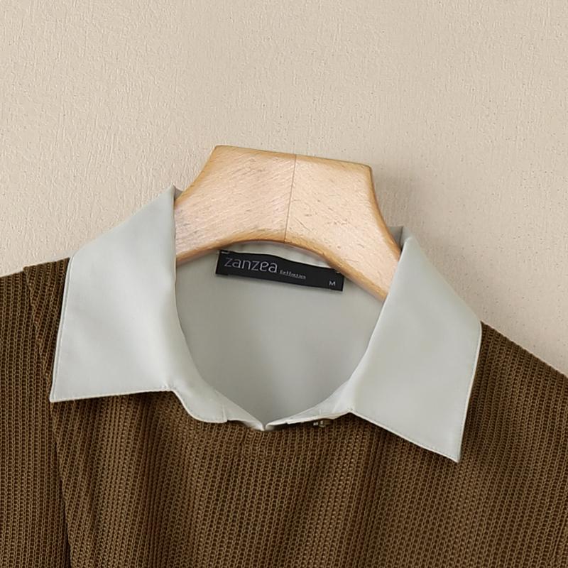 ZANZEA Women Casual Turn Down Collar Patchwork Loose Long Sleeve Blouse