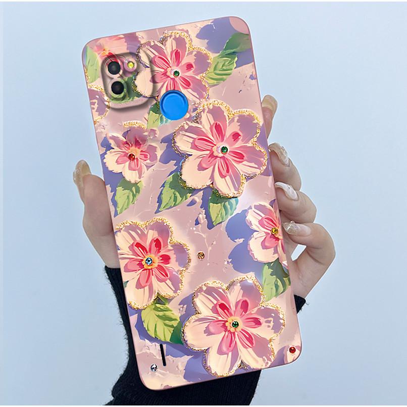 For Tecno Pop 4 Lte Case Liquid Silicone Fashion Simplicity Oil Painting Floral Back Cover For Techno Pop4 Air Phone Case BC1s