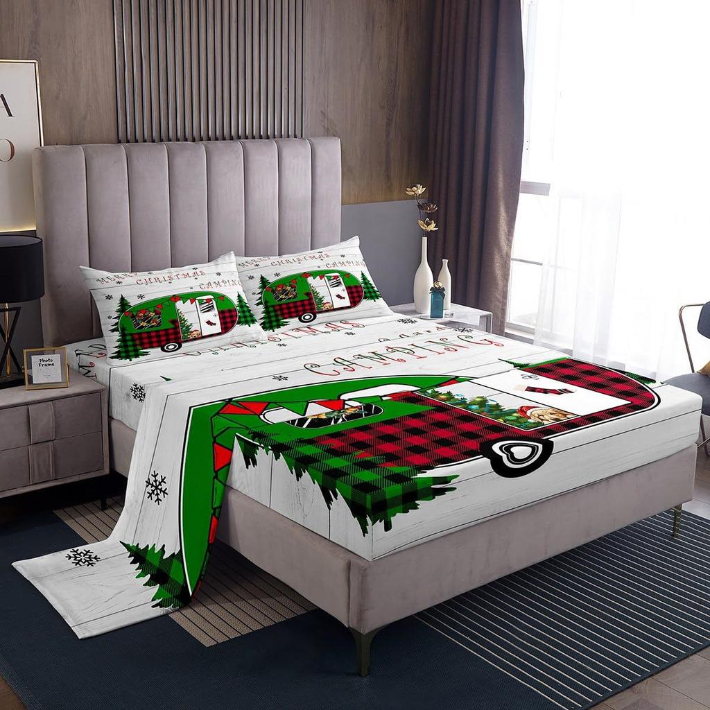 Christmas Theme Pattern Mattress Four-Piece Bedding Set Bedroom Dormitory Bedding Decoration