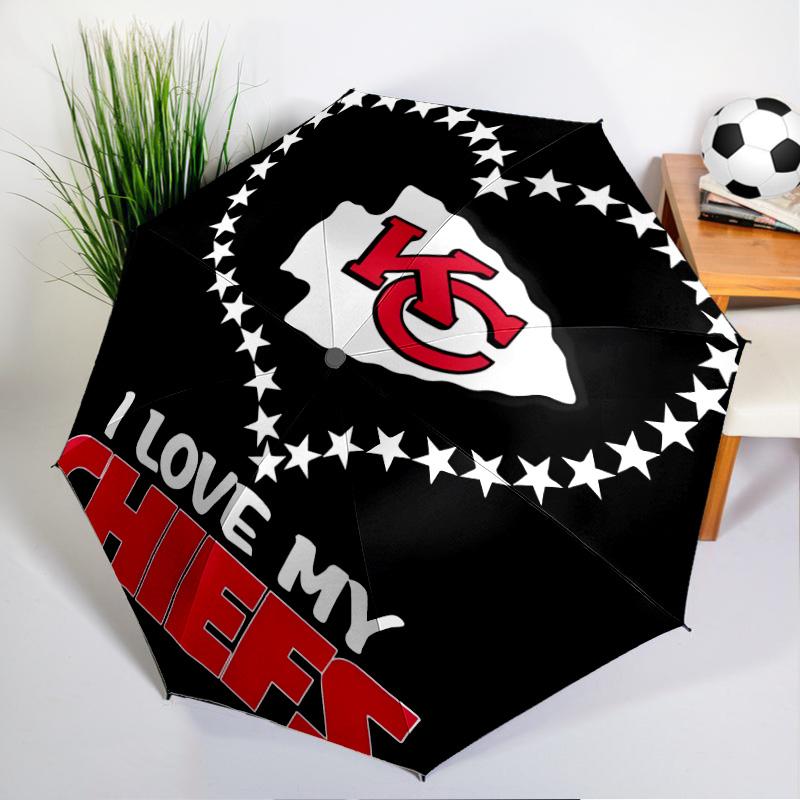 Kansas City Chiefs Pattern Umbrella - Automatic Open/Close, Compact 8-Rib Lightweight Umbrella Essential for outdoorPicnic Accessory Fan Gifts