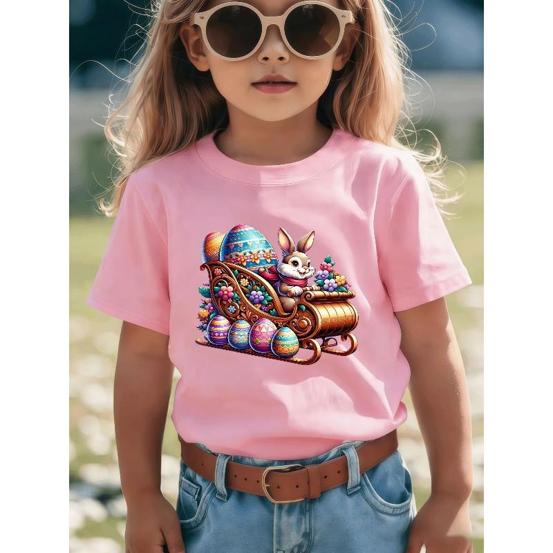 Europäische Größen Süßes Osterhasen-Ei T-Shirt | Perfekt für Mädchen und Jungen, Lebendige Farben mit großohriger Häsin und Blumenmuster