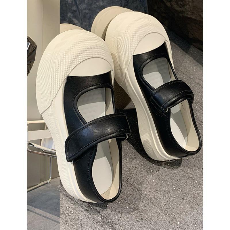New Height-increasing Round-toe Shallow Shoes for Women with Big Heads Cute and Ugly Velcro