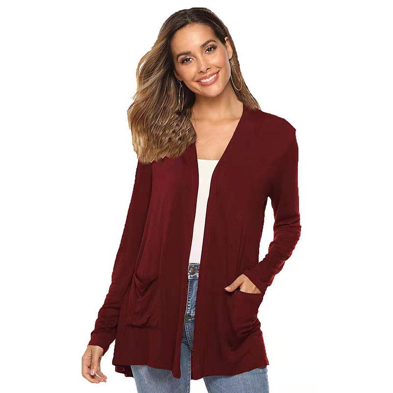 Versatile Plus Size Fashionable Knit Cardigan - Solid Color, Mid-length, Long Sleeve Women's Outerwear