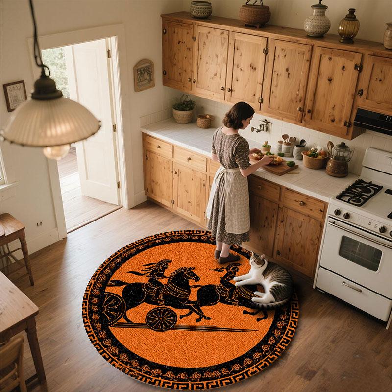 Ancient Greek Art pattern round rug,Carpet Rug for Living Room Bedroom Playroom ,Non-slip Floor Mat,Holiday Gifts and Birthday Gifts.