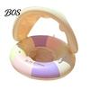 Multipurpose Swim Ring Baby Pool Float with Canopy, Vintage Striped Inflatable Safety Portable Seat & Handle, Sun Protection Swimming for Toddler
