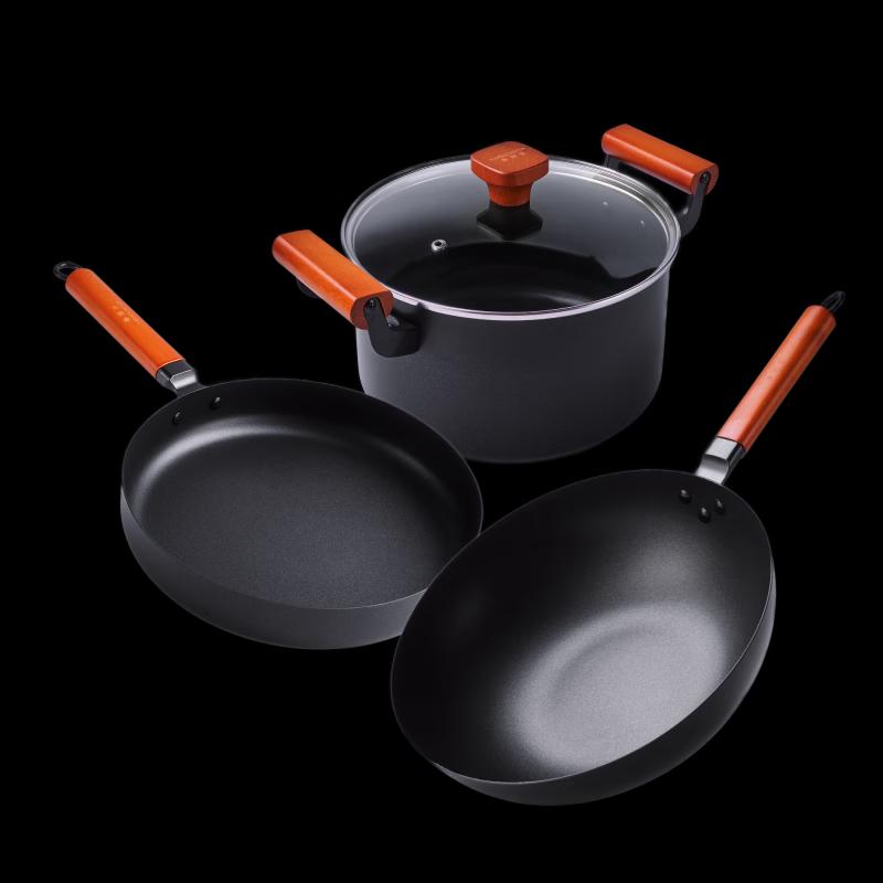 KANGCHUYA Classic Non-Stick Cookware Set 30cm wok + 26cm frying pan + 22cm stockpot