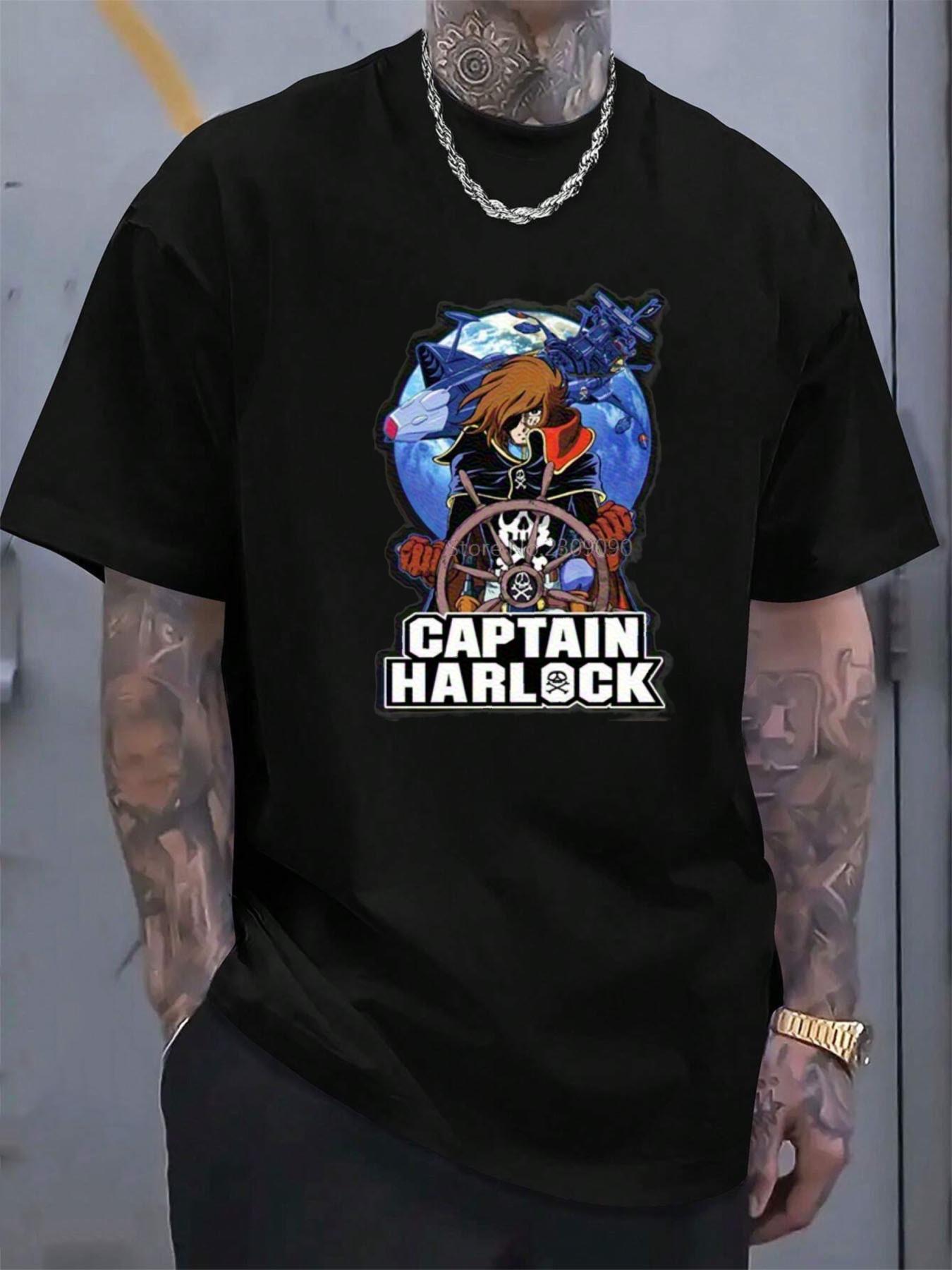 Men S Captain Harlock Anime-Themed Pirate Graphic Tee - a Black Crew Neck L