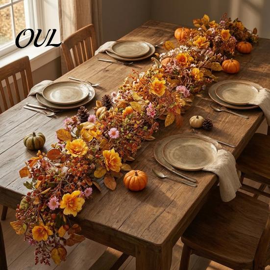 Festive Door Frame Decoration Halloween Willow Vine Twig Garland, Yellow Artificial Branch Decor for Fireplace Mantle Realistic Silk Flowers