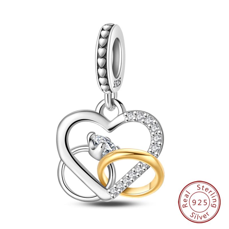 Copper Pink Love Series Charm Love Cube Little Bear Luminous Pendant Fit Original Bracelet Romantic Wedding Jewelry