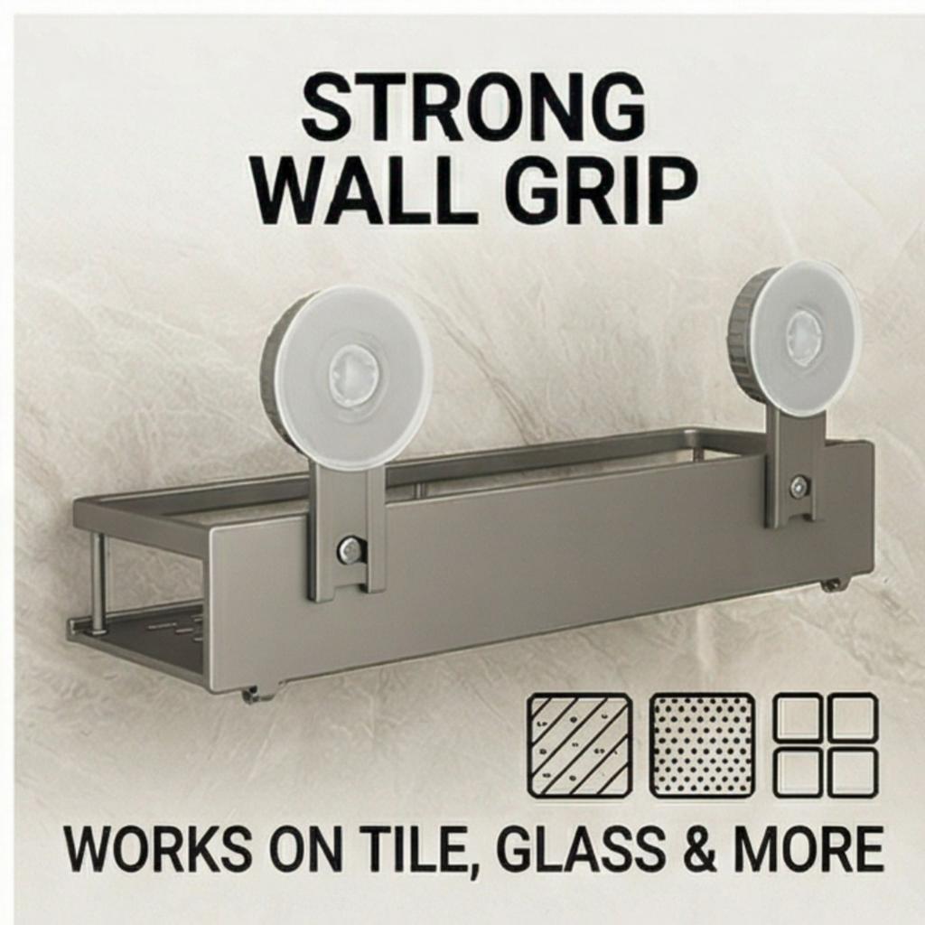 Suction Cup Storage Rack for Bathroom Washstand, Wall-Mounted, No-Drill, Toilet and Washroom Organizer