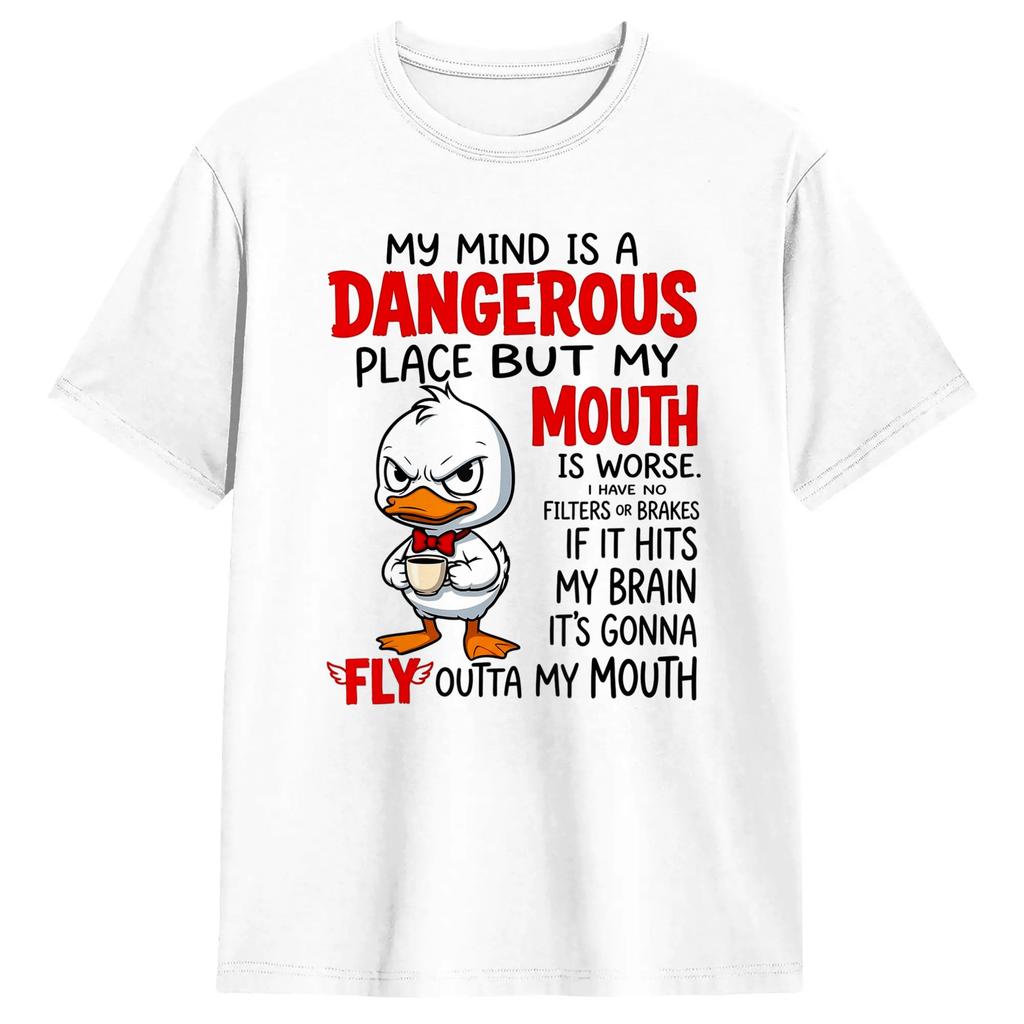 My Mind Is A Dangerous Place But My Mouth Is Worse Cat Funny Tshirt Unisexs Streetwear Tshirts Summer O Neck Hipster Tees Casual