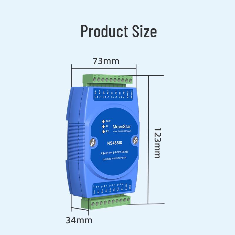 MoweStar RS485 8-Channel Isolated DIN Rail Hub