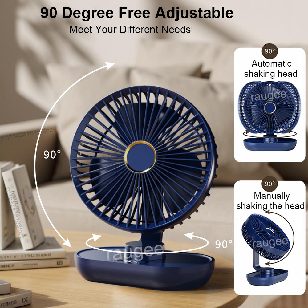 Portable Desk Fan Mini Desktop Fan Small Table Fan USB Rechargeable Quiet Air Circulator Electric Desk Fan with Digital Display