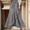 European and American Plaid High-Waisted Lace-up Ruffle Hem Asymmetrical Skirt