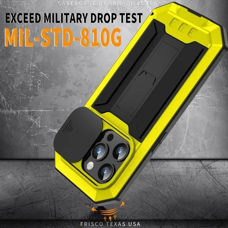Rugged Armor Aluminum Metal Case For iPhone 16 15 14 Plus 13 Pro Max Heavy Shockproof Anti-scratch Cover Screen Lens Protector