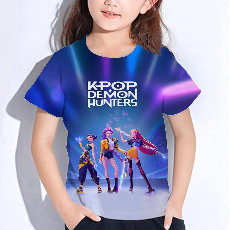 Sommer Huntrix Jente Kpop T-skjorter Barn Demonjegere T-skjorte Zoey Rumi Mira Gutter Jenter Kortarmede Topper Løs O-hals Barneklær