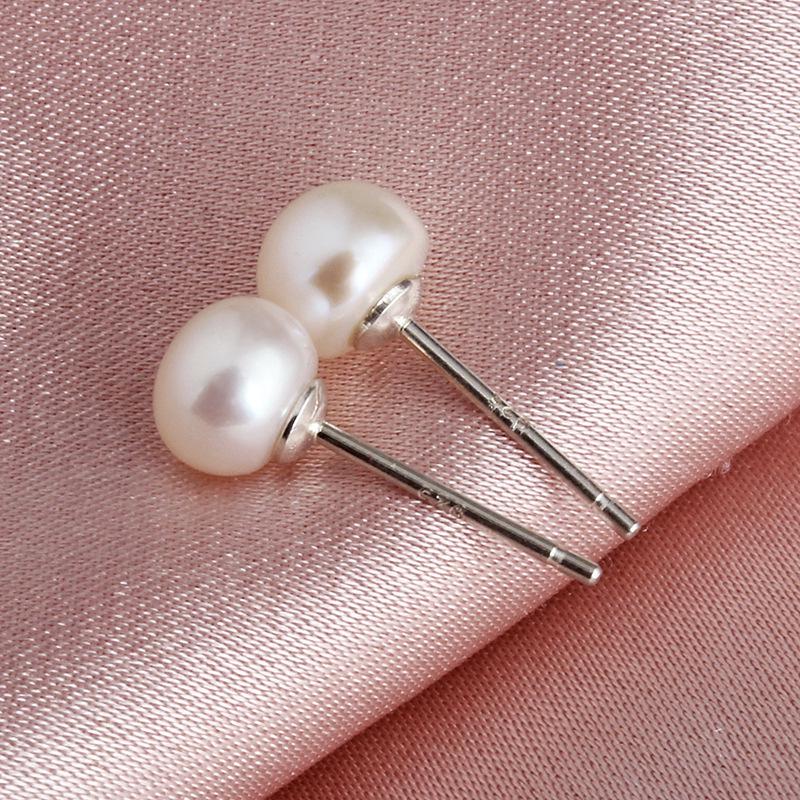 Boucles d'oreilles puces en argent sterling 925 et perles d'eau douce - Bijoux de mode style coréen pour Noël