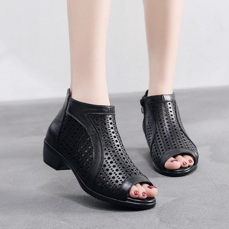 Verano Otoño Sandalias romanas de cuero genuino Zapatos de tacón medio para  mujer Casual High Heels Sandalias huecas peep-toe Sandalias comprar a buen  precio — entrega gratuita, reseñas reales con fotos —