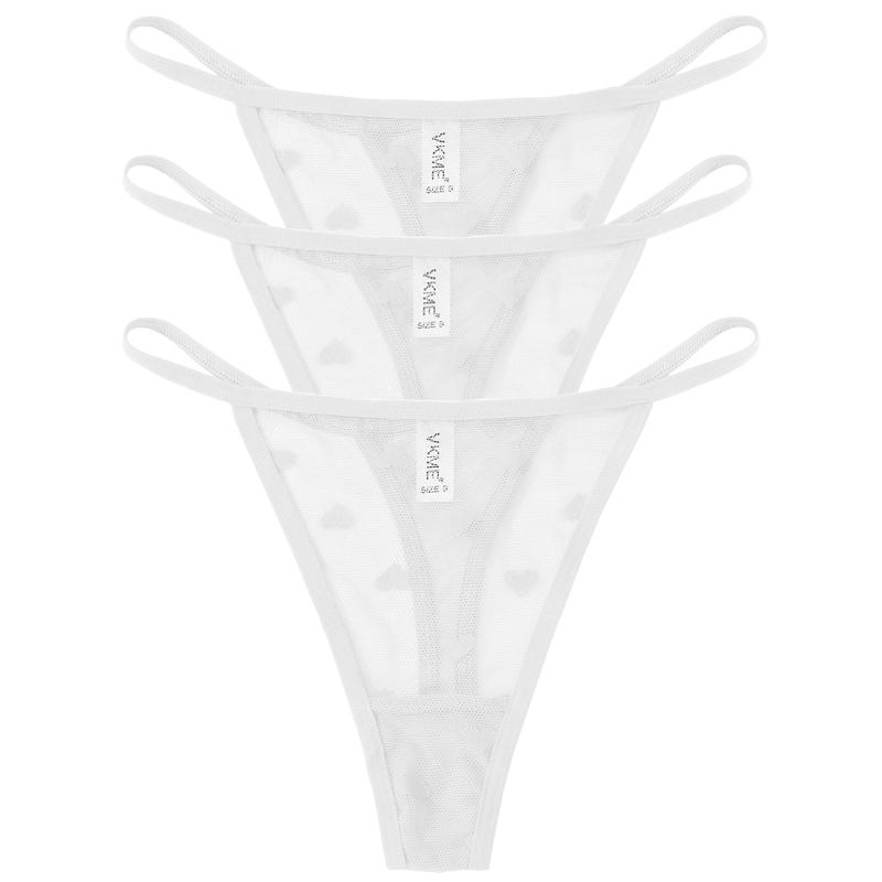 3PCS Lace Sheer Thong Panties Women's Sexy Low Waist Seamless Lingerie Heart See Through Mesh Underpants Intimates Lingerie