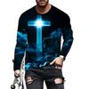 Trendy Long Sleeve T-shirt with Glowing Cross Cloud Print, Casual Fashion Top