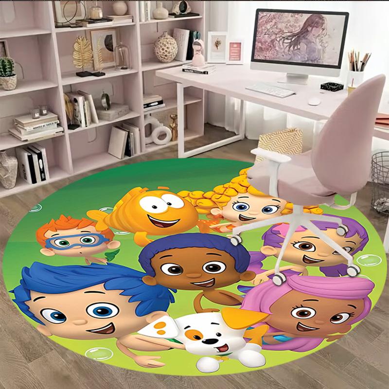 1pc Bubble Guppies Print Round Carpet Chair Round Carpet Suitable for Bedroom Living Room Home Decorative Carpet