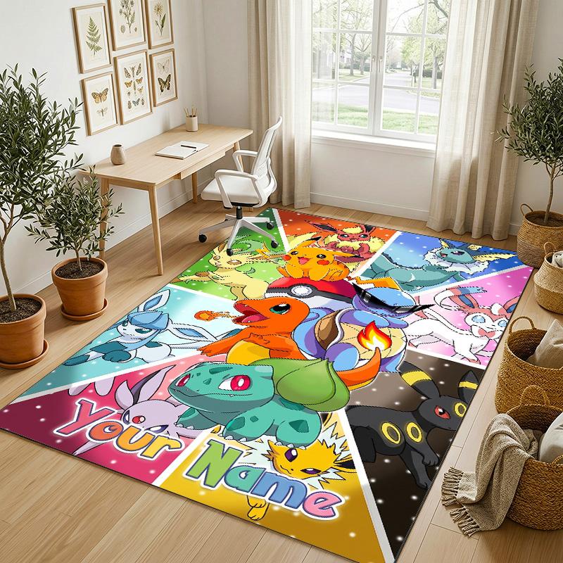 Personalized Crystal Velvet Carpet,Pokémon Custom Printed Name, Plush Area Rug For Home Indoor Decor