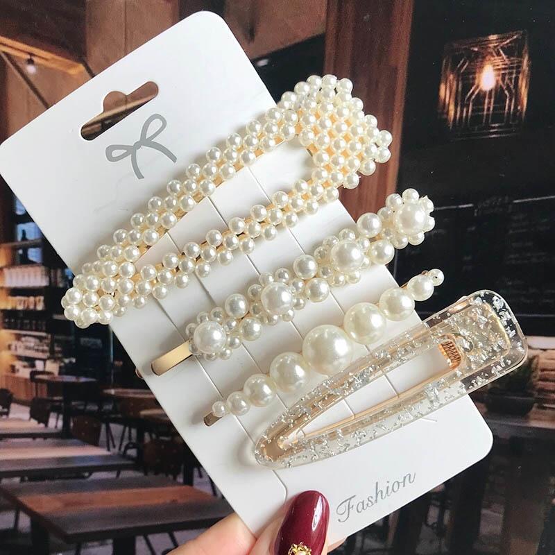 1 Set Geometric Flower Pearl Hair Clip Pin For Women Hairpins Fashion Acrylic Barrettes Hairgrips Hair Accessories Girls Jewelry