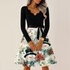 Női Alkalmi Divat V-nyakú Hosszú Ujjú Retro Karácsonyi Mintás Retro Ruha