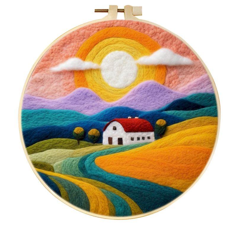 GATYZTORY DIY Wool Painting Kit With Frame Felting Needles Handmade Picture Kit Sunset Scenery For Home Decors Crafts Gift