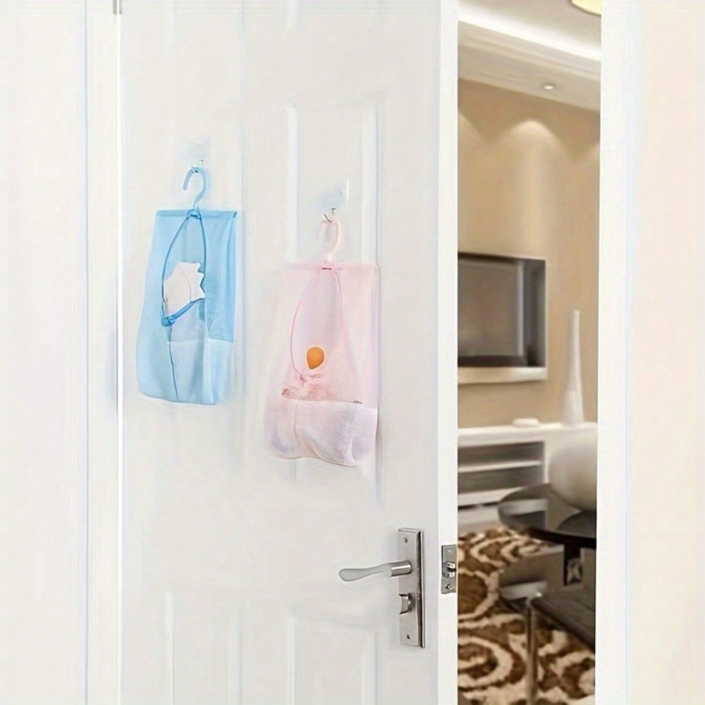 1pc Hangable Storage Mesh Bag | Multi-Purpose Clothespins Organizer, Polyester, Suitable For Kitchen And Bathroom, Drying And Storage Supplies