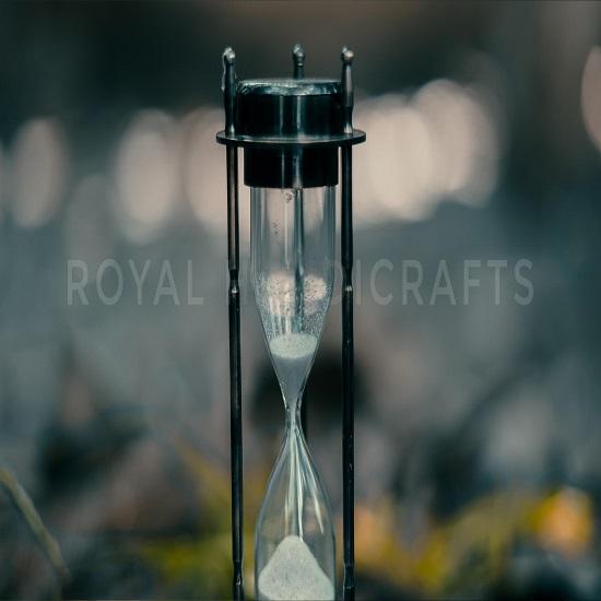 5-Minute Brass Hourglass with Compass Pocket Watch Engraved Scotland 15.24 Cm Sand Timer 190g Nautical Desk Decor Unique Gift Idea