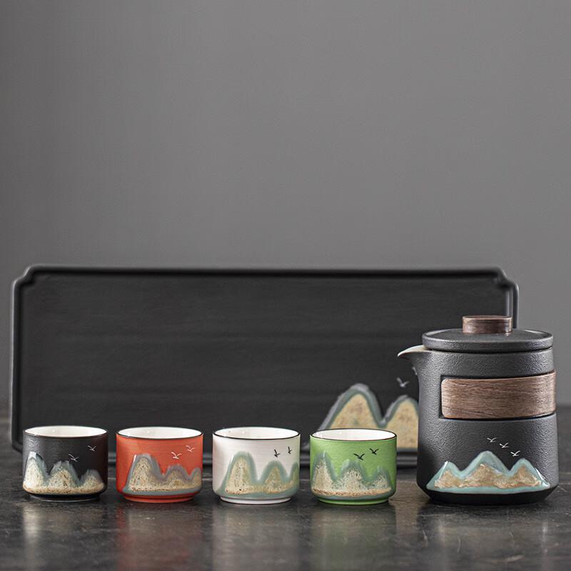 Lenor Coarse Pottery Rivers & Mountains Tea Set with Tray