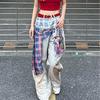 Womens High-Waisted Wide-Leg Denim Pants With 3D Digital Print Ethnic Streetwear Loose Fit