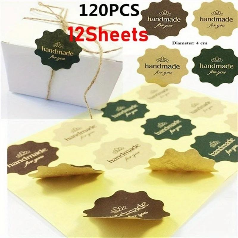 12Sheets Vintage Flower Round Wave Kraft Paper Seal Sticker for Handmade Products DIY Multifunctional Gift