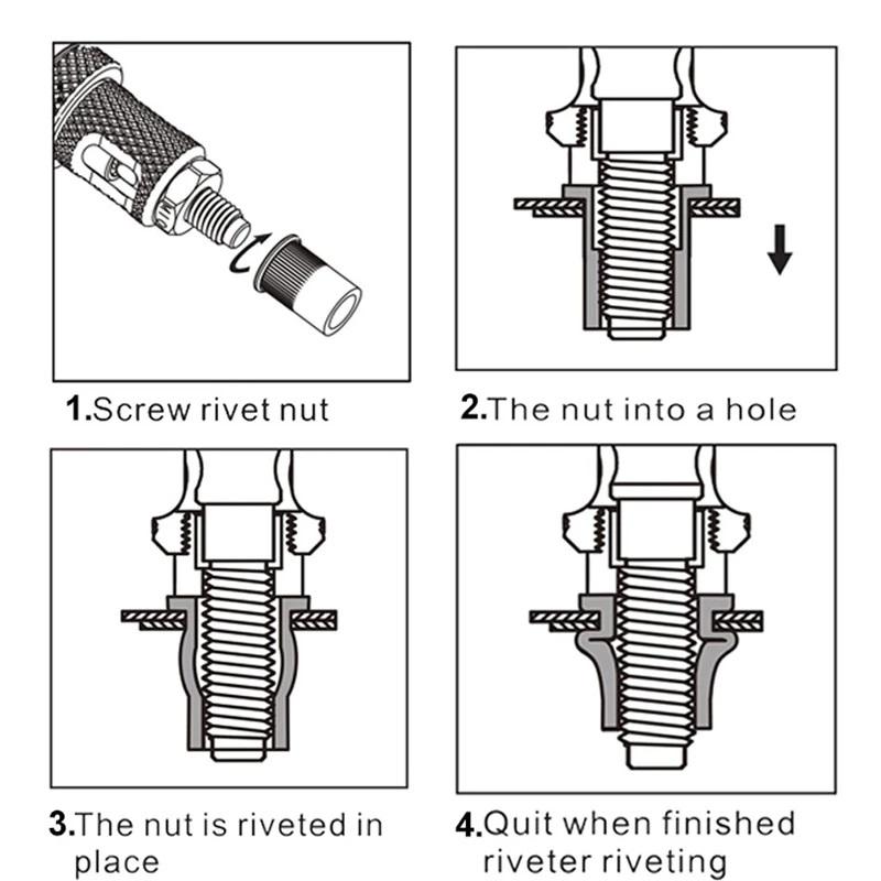 Allsome BT-607 16" Manual Riveter Gun Hand Rivet Tool Kit Rivet Nut Setting Tool Nut Setter M3/M4/M5/M6/M8/M10/M12